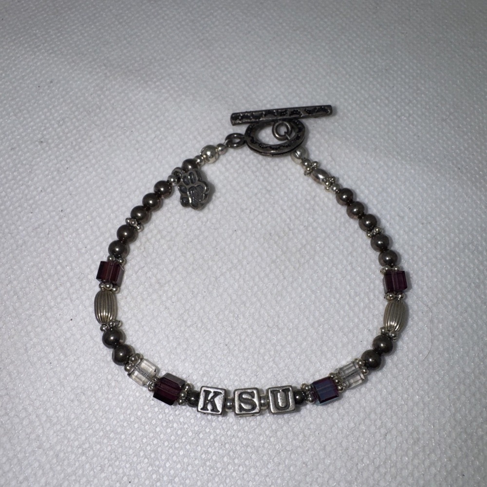 Vintage‎ Sterling Silver KSU Charm Bracelet Kansas State Purple Stone 925 toggle